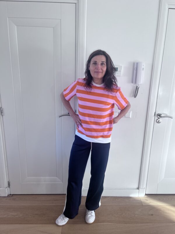 Streepjes shirt roze en oranje